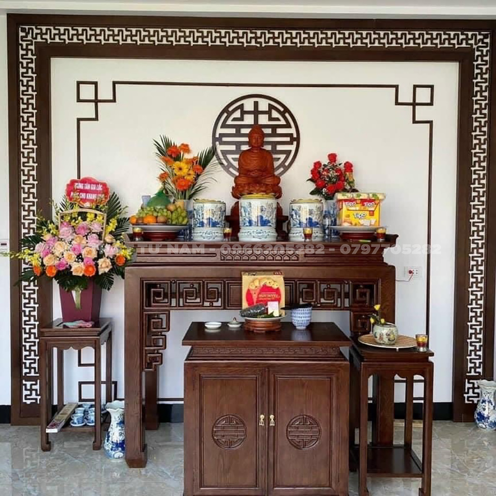 Bàn thờ phật và bàn thờ gia tiên Mẫu BD-202 - Bàn thờ Mộc Việt